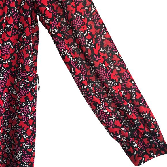 Michael Kors Women's Midi Shirt Dress Size XL Floral Chiffon Long Sleeve Lined - Picture 5 of 10